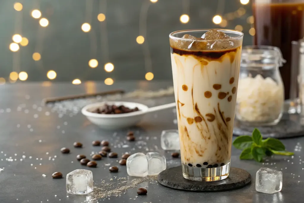 Iced Hokkaido Milk Tea with tapioca pearls