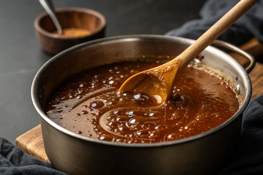 The Roaring Flavor: Mastering Homemade Tiger Milk Tea 6 Brown sugar syrup for tiger milk tea bubbling in pan