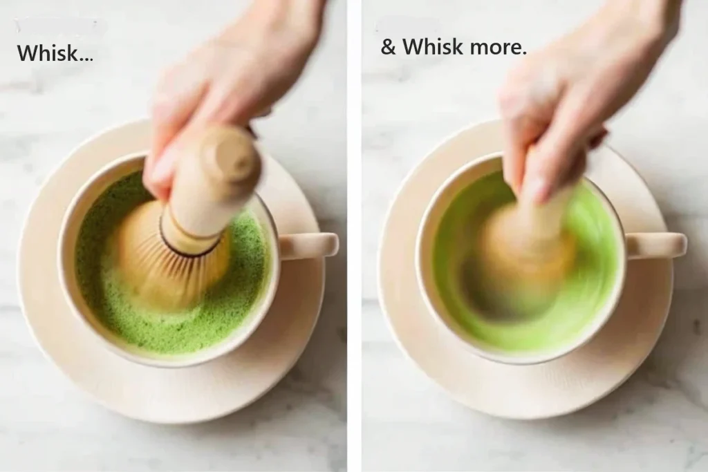 Matcha Green Tea with Coconut Milk: The Ultimate Creamy, Energizing Latte 6 Whisking matcha green tea with coconut milk for a smooth, frothy latte