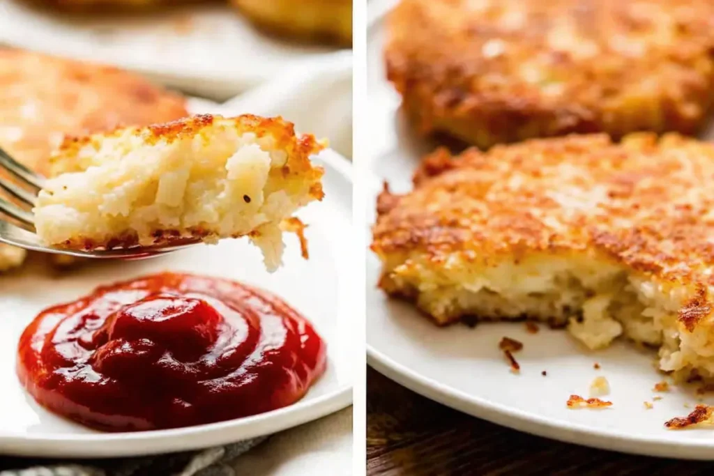 crispy homemade hash brown patties with ketchup dip